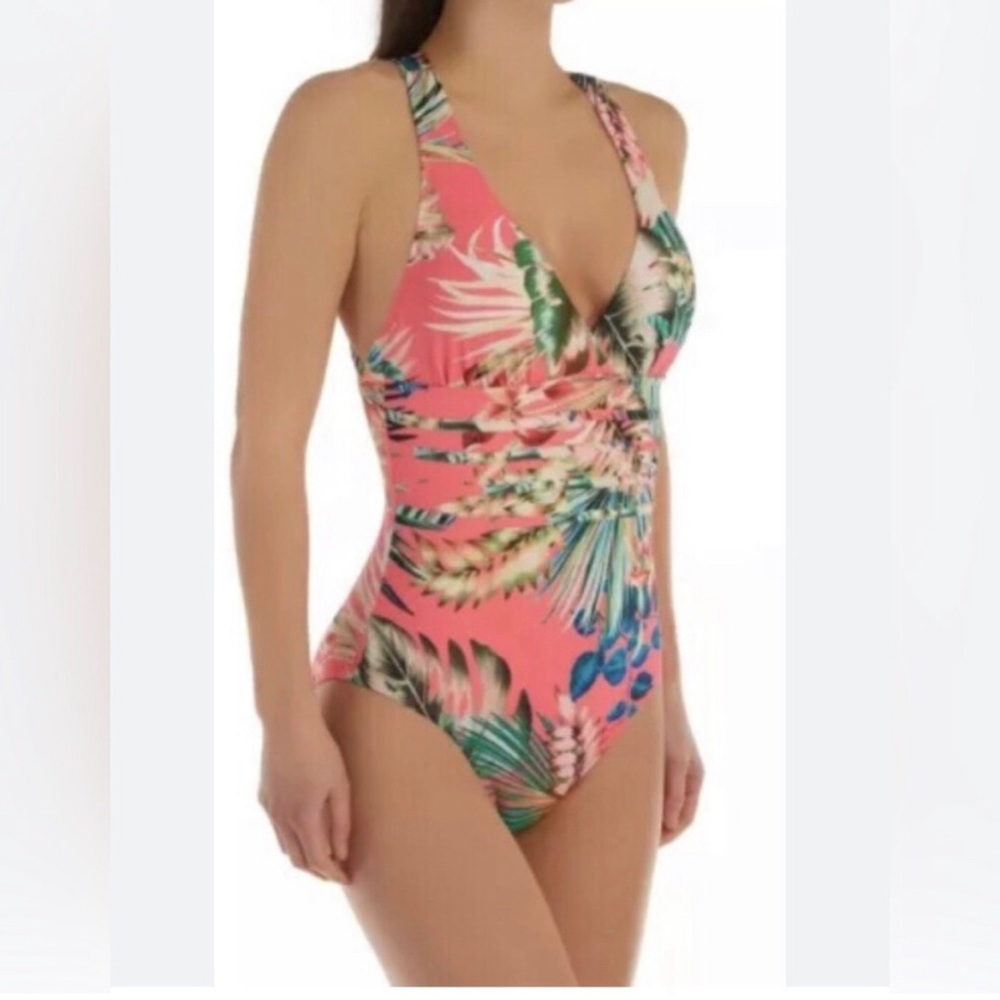 NWT Catherine Malandrino Coral Tropical Print One-Piece Swimsuit M Blossom Print